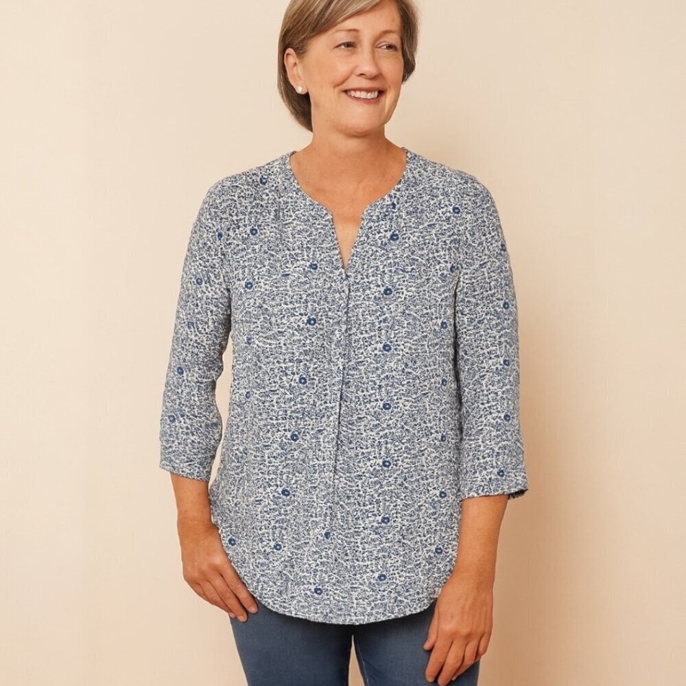 JONES NEW YORK Lightweight Rayon Floral Long-Sleeve V-Neck Blouse, 1X
